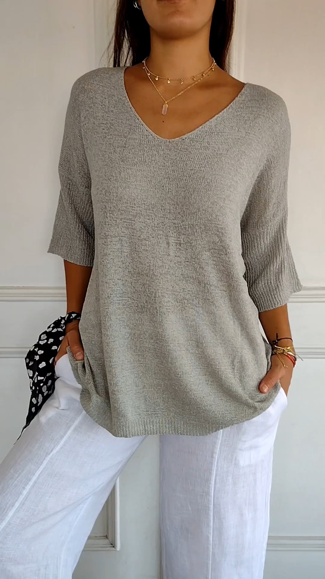 Plain Knit V-Neck Top